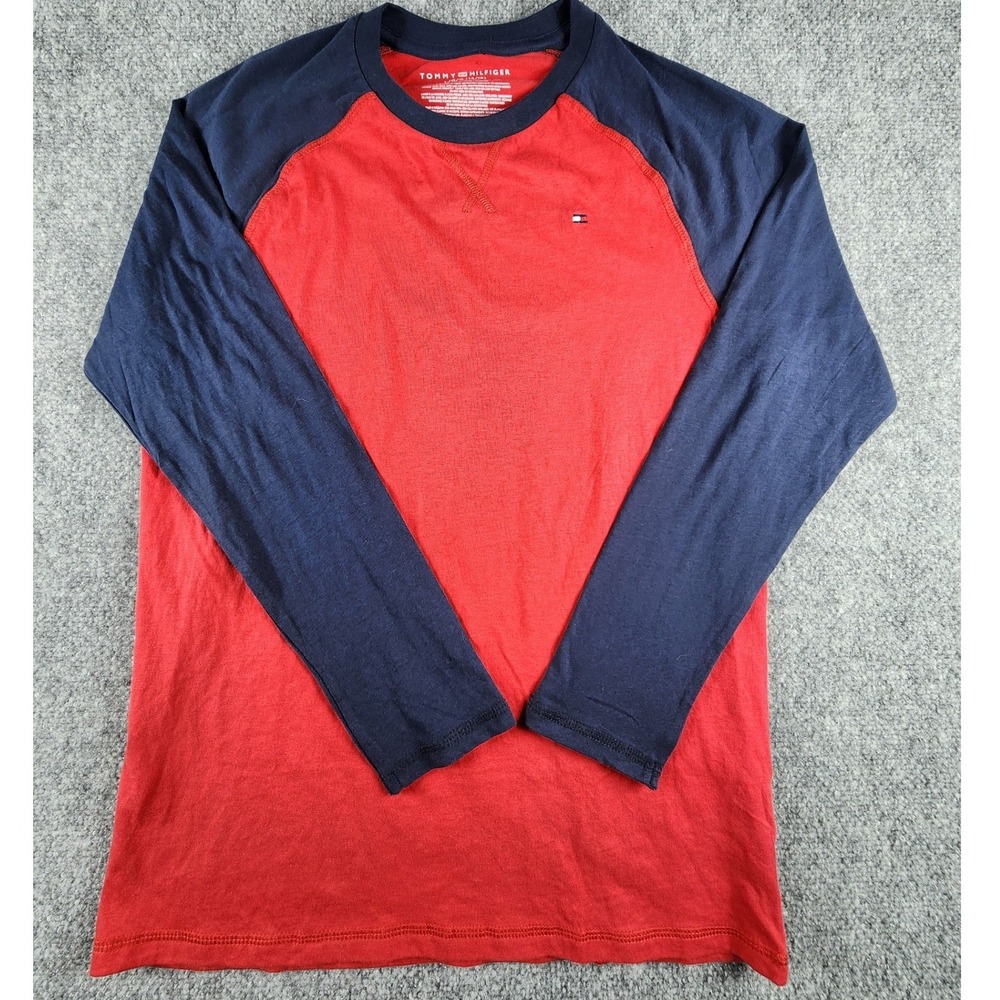 Tommy Hilfiger Boys Red Navy Blue Raglan Long Sleeve T-Shirt Size‎ L 14/16